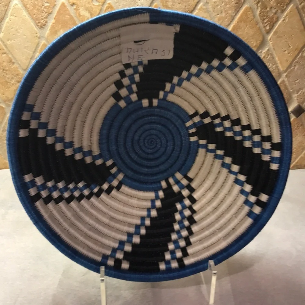 Handmade Hand Woven 12” Sisal Basket from Rwanda Africa Artisan Named